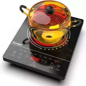 Cooksir 싱글 버너 전기 쿡탑 휴대용 원 스토브 1800W 소형 적외선 핫 플레이트 안전 잠금 장치 타이머