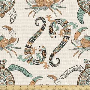 앰베손 애니멀 패브릭 바이 더 야드 도마뱀 거북이와 게의 오리엔트 디테일 실내 장식용 쉘 블랙