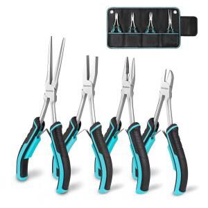 듀라테크 4PCS 바늘 제작용 플라이어 라인맨 리치 대각선 플랫 보석 미니 파우치 세트