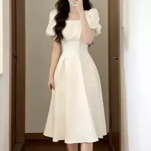 [아리엘스타일]퍼프소매 슬림플레어 롱원피스 아를렛원피스