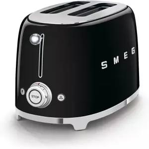 6개의 프리셋과 성에 제거 기능이 있는 SMEG 2 슬라이스 토스터기 및 탈착식 크럼 트레이(블랙)