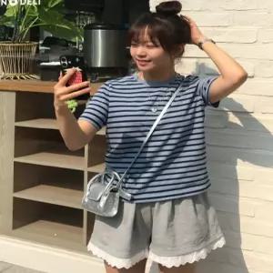 지오다노 05325528 라운드티셔츠 카라티셔츠 클래식 스트라이프 반팔티 325528