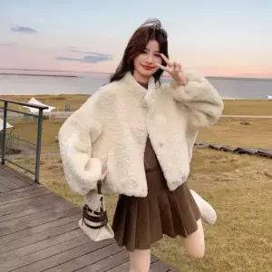 여자 코트 모피 트렌치 하이넥 램스울 쇼트 레이스 CH1