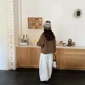 여자 빈티지 캐주얼 램스울 보온 털가죽 터틀넥 코트 모피 일체형 CH1