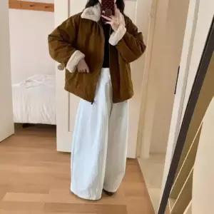 여성용 빈티지 캐주얼 코트 램스울 따뜻한 모피 칼라 CH1