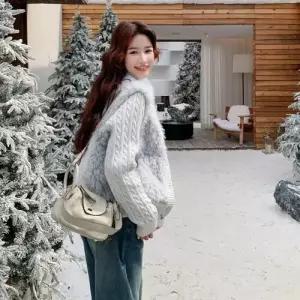 여성 니트 모피 퍼 코트 CH1