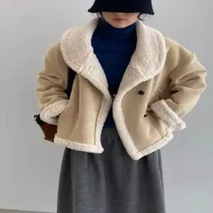 여친 빈티지 모피 코트 포근한 퍼 일체형 도톰 슬림핏 램스울 재킷 CH1