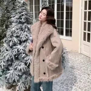 여자 일반 두툼 일체형 슬림 코트 모피 램스울 양면 CH1