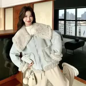 하프 여사친 칼라 스모그 일체형 빅 모피 코트 퍼 램스울 CH1