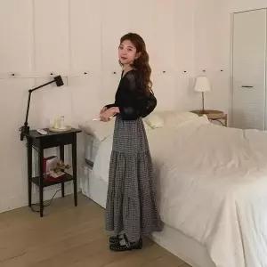 [하프클럽/]여성 코지 티어드 일상용 후레아 치마