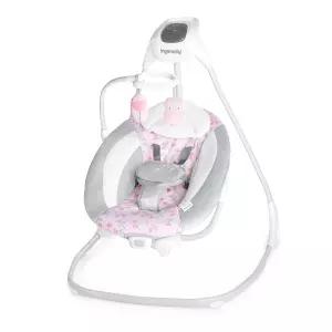 Ingenuity SimpleComfort 휴대용 아기 그네 6단 속도 조절 진동 및 자연 소리 포함 핑크 캐시디 0개월부터