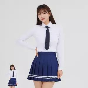 여성치마 교복몰 네이비 화이트 라인 치마 교복 스커트