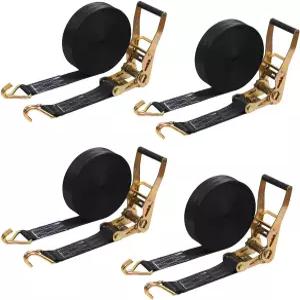 4PACK 래칫 스트랩 헤비 듀티 8000파운드 브레이크 강도 타이다운 2인치 x 27피트 블랙 화물 트럭 내구성
