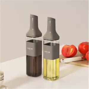 올리브 병 500ml 자동 드립 뚜껑과 식품 안전 유리(500ml 흰색)가 포함된 주방용 디스펜서 2개 세트