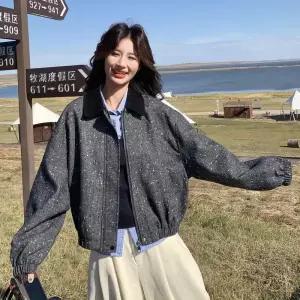 그레이 모직 가을 상의 슬림핏 여성패션 터틀넥 반 오버핏 코트 DL3