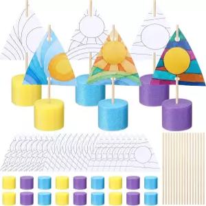소울첸 24팩 DIY 보트 공예 키트 색칠 종이 여름 활동 캠프 생일 카니발 파티 선물로 폼 누들이 포함된