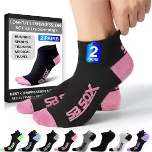 남녀 공용 SB SOX 2켤레 압박 양말 15-20mmHg - 하루 종일 착용할 수 있는 로우 컷 러닝 운동