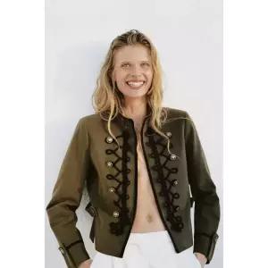 [정품] 자라 자켓 데일리 야상 아웃터 ZARA 토글 숄더 패드 블레이저 - 카키