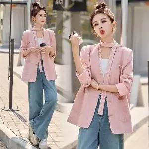 여성용 핑크 봄 레이스에 오늘도예쁜 작은 코트 자켓 정장 OOTD1
