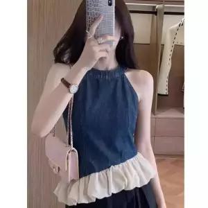데님 하계 여사친 나시 상의 추천각 노턱 조끼 OOTD2