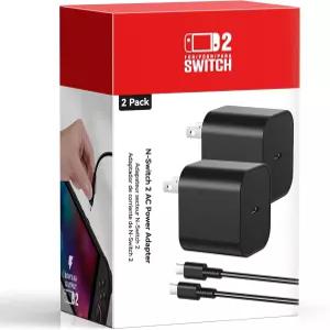2팩 스위치 2 충전기 5FT+10FT USB-C 케이블 번들 60W PD 3.0 고속 충전 블록 20V/3A AC 전원 어댑터 4K TV