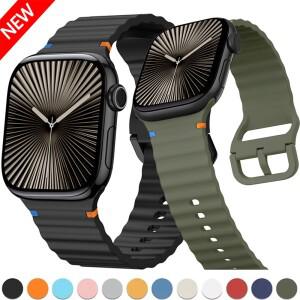 애플 호환 워치 11 10 46mm 울트라 3/2 49mm용 웨이브 스티치 실리콘 스트랩 팔찌 벨트 iWatch 9 8 7 6 SE