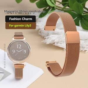 Garmin호환 Lily 2 액티브 스마트 시계 스트랩 여성용 우븐 밀란 메쉬 손목 밴드 마그네틱 버클 금속 체in
