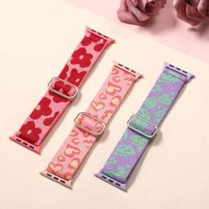 사랑/꽃 패턴   신축성 나일론 솔로 루프 밴드 탄성 땋은 apple 호환 Watch 38mm-49mm와 호환 가능