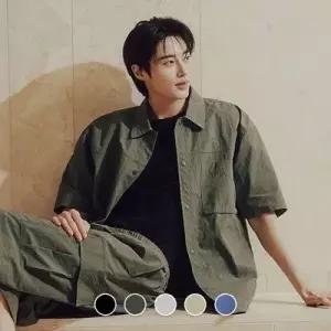 지오다노 캐주얼셔츠 스포츠셔츠 남성 여름 오버핏 쿨링 나일론 셋업 반팔