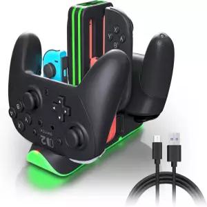 스위치 2 충전 스테이션 조이콘 4개 및 프로 컨트롤러 2개 RGB LED 표시등이 있는 6-in-1 고속 도크 닌텐도