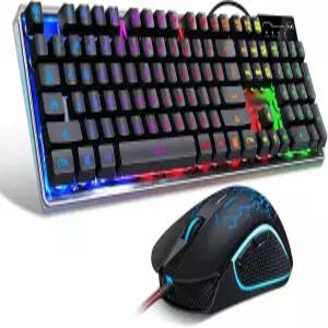 게이밍 키보드와 마우스 콤보 K1 RGB LED 백라이트 유선 PC/노트북용 104 키 컴퓨터 키보드 블랙