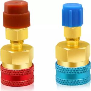 2Pcs R1234yf R134a 어댑터 퀵 커플러 키트 냉매 충전 고/저변 / 차량 교류 시스템 배기 빨간색 파란색