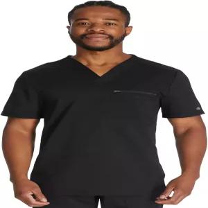 지퍼 가슴 포켓 립 니트 신분증 배지가 있는 남성용 디키스 스크럽 탑 양방향 스트레치 내구성 및 통기성