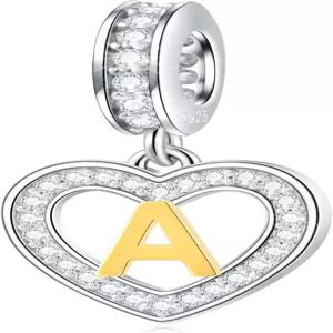 EMOSTAR 레터 참 이니셜 A-Z 비즈 핏 유럽 DIY 팔찌 18K 골드 도금 레트라 925 스털링 실버 하트 알파벳