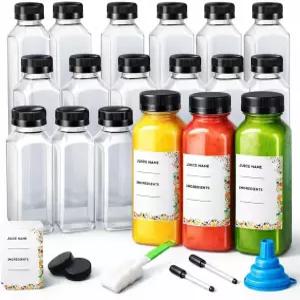 기프트 킹 물병 세트 24개 - 캡 및 액세서리가 포함된 500ml(17온스) 투명 플라스틱 병 BPA 프리 누수 방지