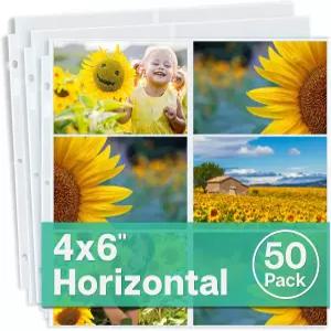 던웰 12x12 스크랩북 페이지 프로텍터 - 3링 바인더용 4x6 사진 앨범 50팩 수평 레이아웃 600장의 내구성