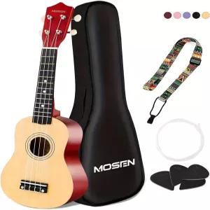 MOSEN 21인치 초보자를 위한 우쿨렐레 소프라노 키트 긱백 스트랩이 포함된 미니 기타 여행 번들 나일론