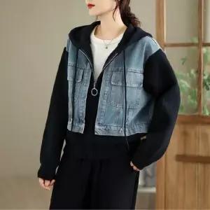 볼사스 데님 여사친 가을 캐주얼 빈티지 카디건 후드 집업 톱 ADOR3