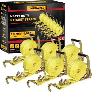 Tornwell 6팩 2인치 x 15인치 래칫 타이 다운 스트랩 J 후크 및 컴포트 핸들이 있는 헤비 듀티 화물