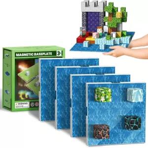 MUUHU 마그네틱 블록 베이스 플레이트 마인크래프트 빌딩 위한 4PCS 블루 보드로 제작 플레이 전시 생일
