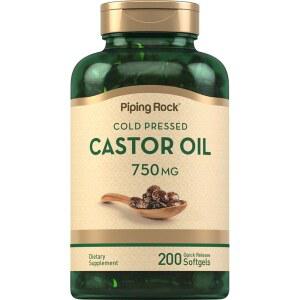 파이핑 록 캐스터 오일 소프트젤 캡슐 750mg | 200개 콜드 프레스 비 GMO, 글루텐 프리 보충제