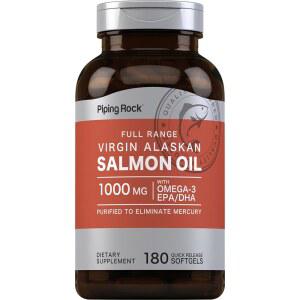 인간을 위한 파이핑 록 와일드 알래스카 연어 오일 | 1000mg 소프트젤 캡슐 180개 EPA 및 DHA가 포함된 3 보충제 비-GMO 글루텐 프리