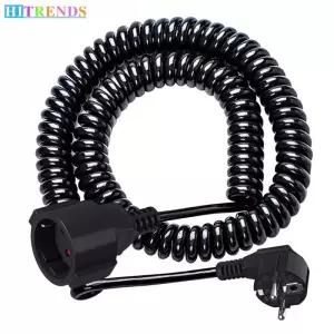 스프링전선 코일 케이블 235810m EU 2핀 수 콘센트-암 소켓 PVC 스프링 연장 검은색 13A 220V-250V