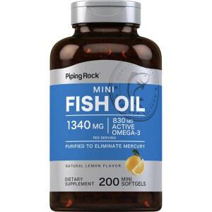파이핑 록 미니 피쉬 오일 1340mg | 소프트젤 200개 남성 및 여성용 -3 보충제 레몬 맛 비 GMO 글루텐 프리