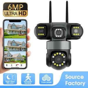 Woosee 앱 6MP 트리플 렌즈 무선 PTZ 와이파이 IP 돔 카메라 풀컬러 AI 휴머노이드 감지 홈 시큐리티 CCTV