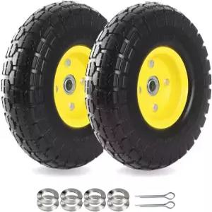 2팩 10인치 솔리드 타이어 휠 - 교체용 4.10/3.50-4인치 플랫 프리 및 5/8인치 액슬 보어 홀 베어링