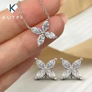 여성을위한 나비 Moissanite 쥬얼리 세트 925 실버 후작 컷 다이아몬드 펜던트 목걸이 스터드 귀걸이