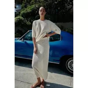 ZARA 스트럭처 니트 스트레이트 스커트 - 크림 653588