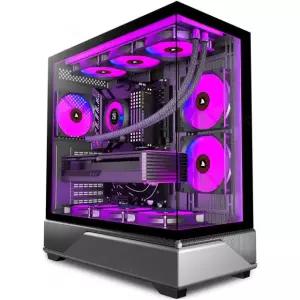 ANSAITE PC 케이스 6 PWM ARGB 팬 사전 설치, 미드 타워 게이밍 케이스, 타입-C, 360mm 라디에이터 지원 강화 유리 컴퓨터 블랙, G8