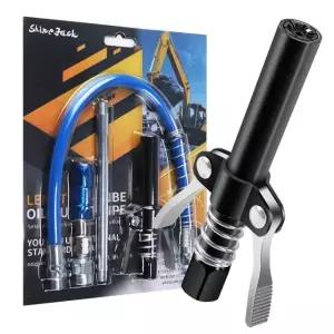 ShineJack Gute 양손 그리스 건 커플러, 10000 PSI 듀티 팁, 12인치 스프링 플렉스 호스 포함 빠른 잠금 및 해제 모든 1/8인치 NPT 엔드와 호환 가능